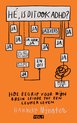 Boekomslag met titel "Hé, is dit ook ADHD?" in blokletters boven een stroomdiagram met "JA" en "Jazekers" als antwoorden. Onder het diagram staat "Hoe begrip voor mÿn brein leidde tot een leuker leven" en de naam "Hanneke Münster".