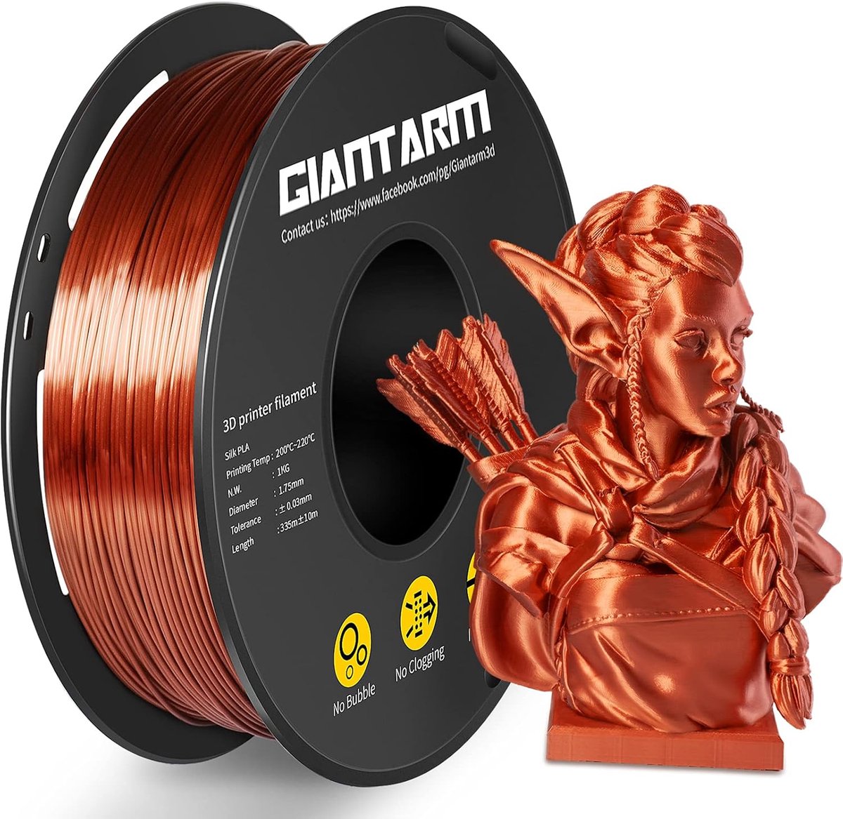 3D Printer Filament 1.75mm PLA Koper Kleur Zijdeglans 1kg Spoel Hoge Precisie
