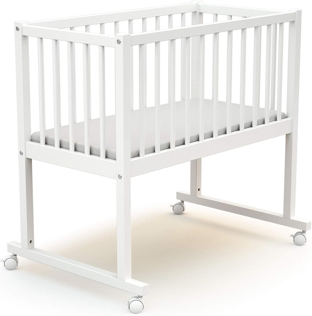 Witte Wieg met Matras - Babywieg met Wielen - Houten Wieg Fierm 40x80 cm