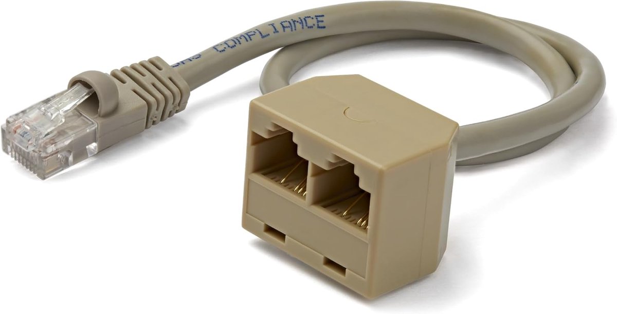 RJ45 Splitter Kabel - Netwerk Adapter - Netwerk Uitbreiding - Twee Signalen Eén Kabel - 12.19 x 2.31 cm - Grijs