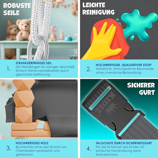 Houten babyschommel voor binnen en buiten - Verstelbaar schommelzitje voor baby en peuter (6 maanden tot 3 jaar) — afbeelding 3