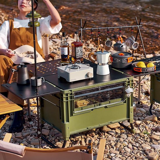 Camping Tafel - Opvouwbare Keuken - Buiten Koken - Met Opbergvakken - 60L Capaciteit - Groen — afbeelding 3