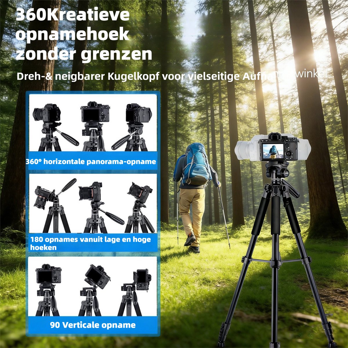 Fokelyi Camera Statief 172cm - Aluminium Tripod met Bluetooth thumbnail 3
