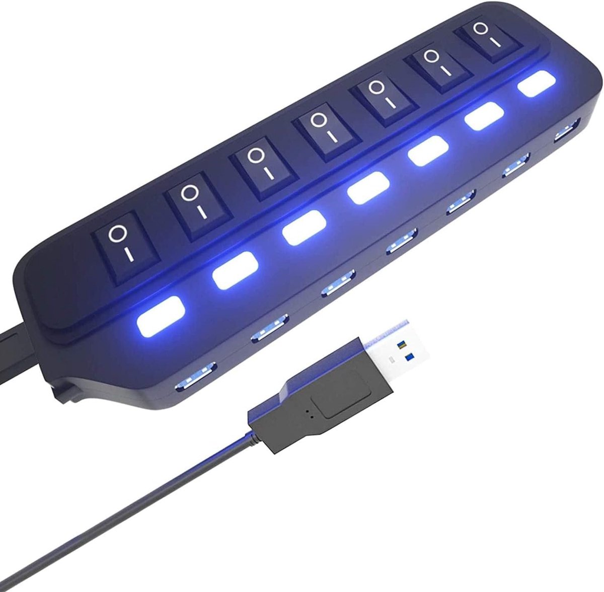 7-Poorts USB 3.0 Hub Splitter met Individuele Aan/Uit Schakelaars en LED Indicatoren