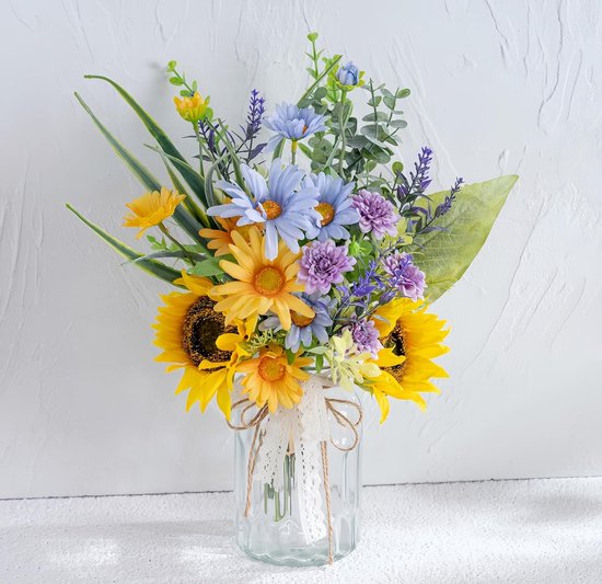 Kunstbloemen in Vaas Zonnebloemen en Madeliefjes voor Binnen Decoratie Salontafel