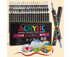 Dual Tip Acrylstiften Set – 60 Stuks (120 Kleuren) – Acryl Stiften voor Happy Stones, Steen, Hout, Glas & Textiel – Acryl Markers
