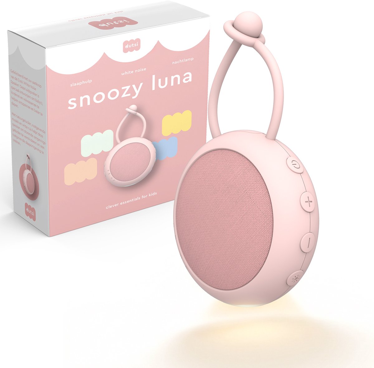 Dutsi - Snoozy Luna - White Noise Machine - 10 Geluiden - Timer - Nachtlampje - Baby Pink