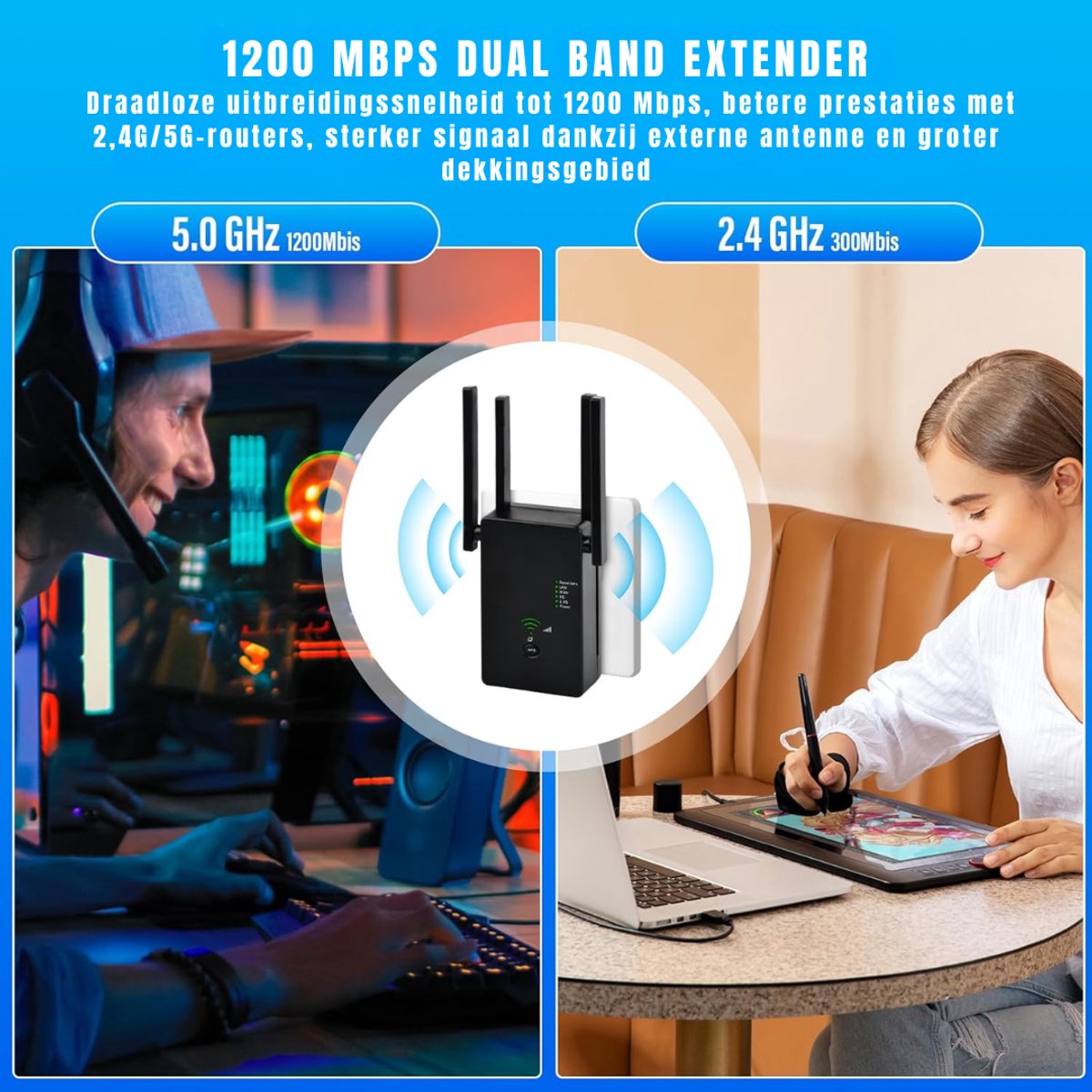 RONN Wifi Versterker Stopcontact 300 Mbit/s - Zwart - afbeelding 3