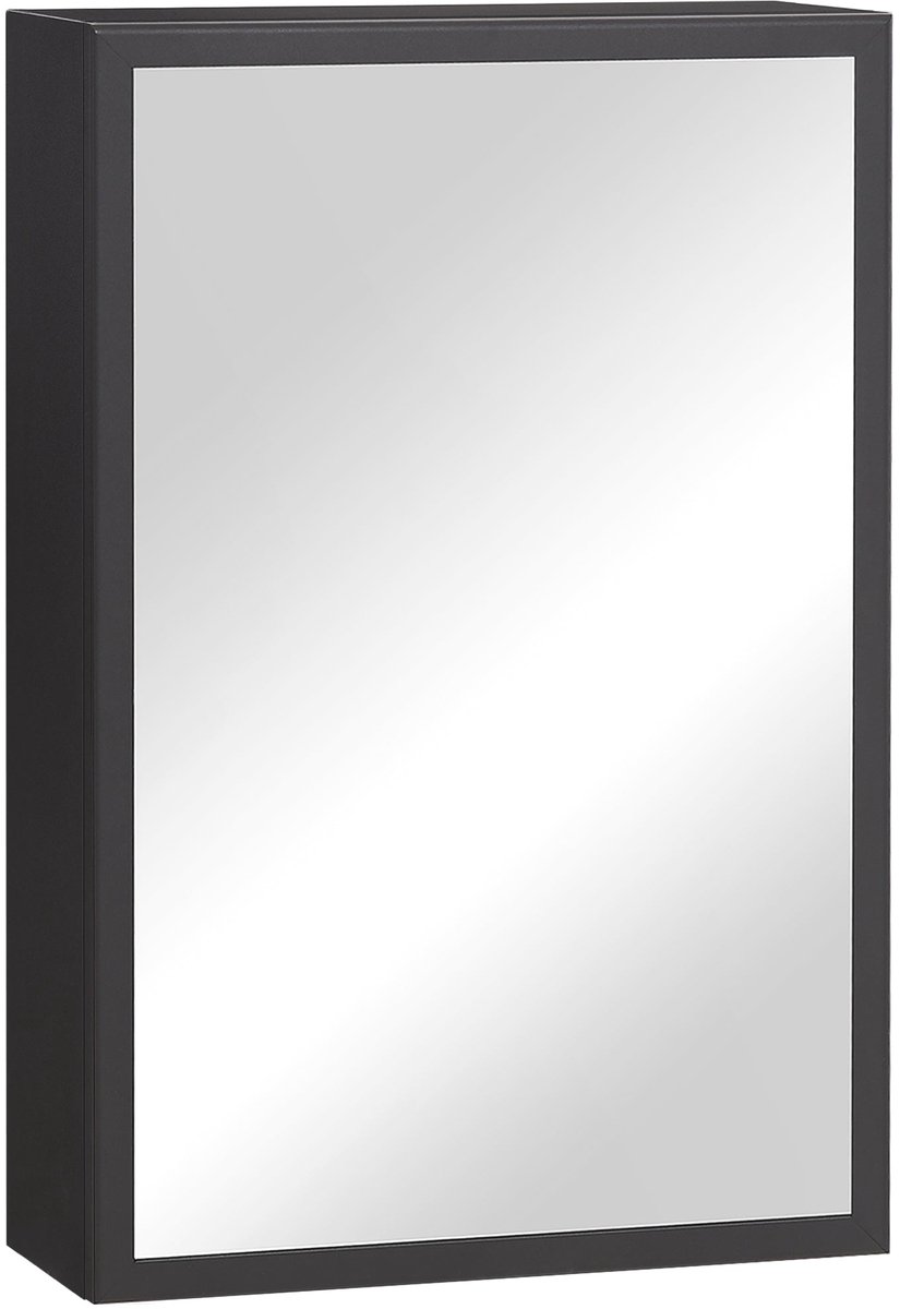 Merax Badkamerkast met Spiegel – Hangkast met Deur en 3 Planken – Smalle Wandkast voor Badkamer – Zwart 40x15x60 cm