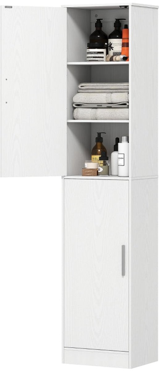 Merax Hoge Badkamerkast Smal – Opbergkast met 2 Deuren en Verstelbare Planken – Badkamermeubel 40x35x180 cm Wit