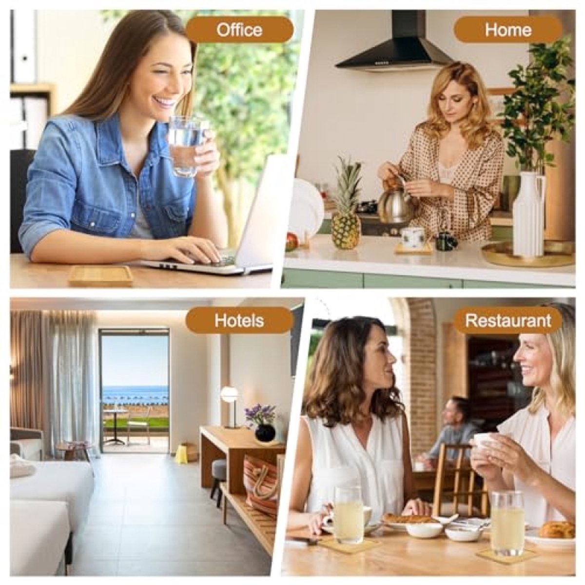 PromoHome 4-persoons bamboe onderzetters - Vierkant DIY dienblad voor thee en decoratie