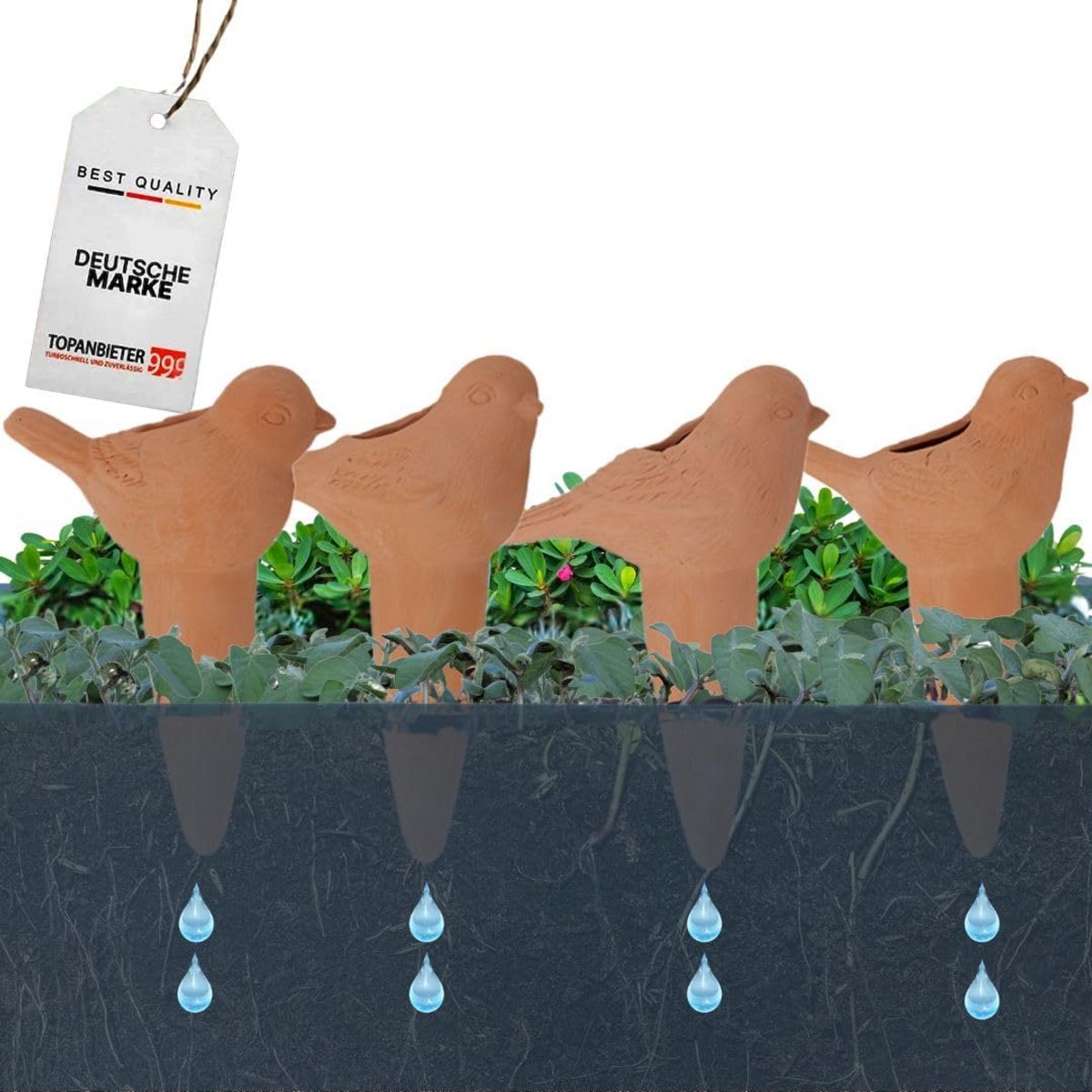 Terracotta Irrigatiehulpset - 4 x 110 ml - Automatische Plantenwatergever voor Tuin, Balkon & Kamerplanten - Duurzame Waterdispenser