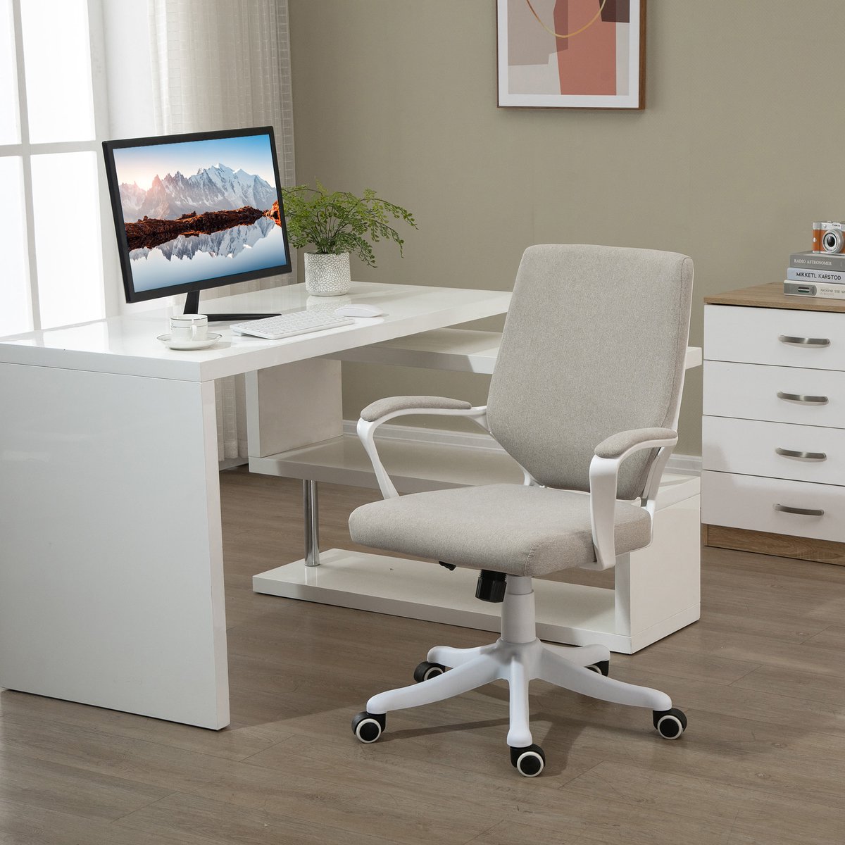STILVORA Bureaustoel 62 X 69 X 92 100 Cm - Ergonomisch Met Lendensteun En Hoogteverstelling - Voor Kantoor En Thuiswerk - Polyester - Beige