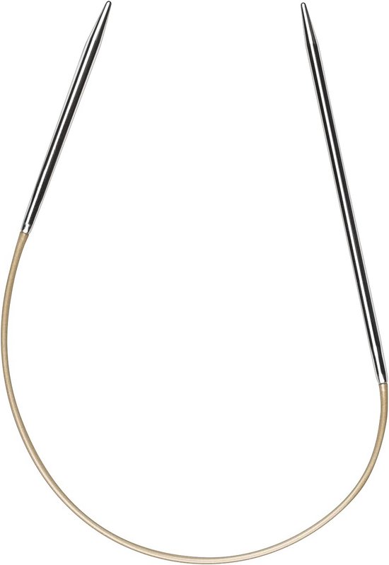 Zilverkleurige, aluminium breinaalden met beige kabel. 25 cm, 3,5 mm.