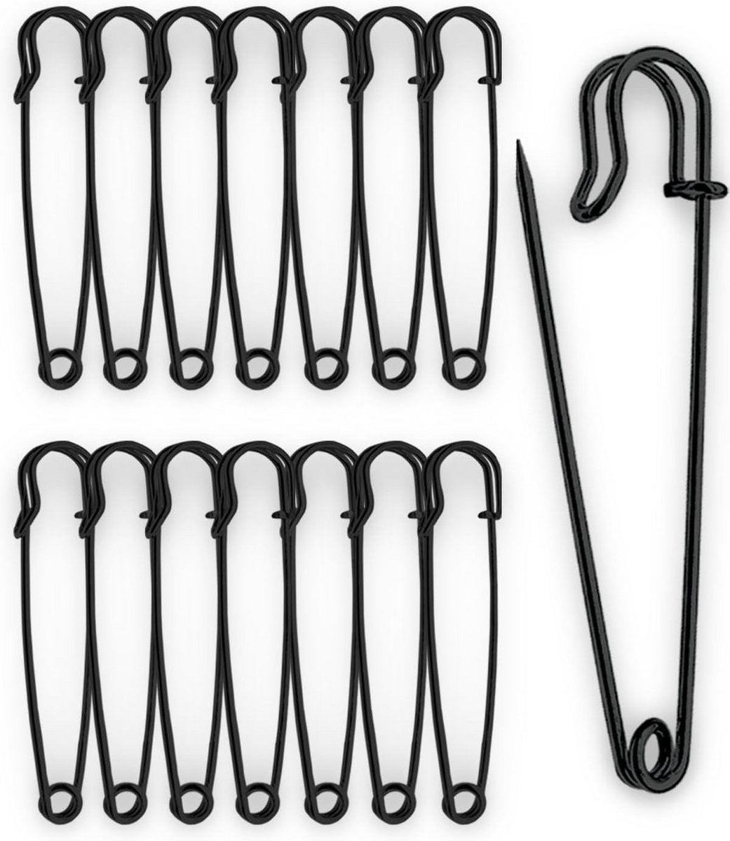 Extra Grote Zwarte Veiligheidsspelden 75mm (3 Inch) - Set van Veiligheidsnietjes voor Knutselen en Kleding