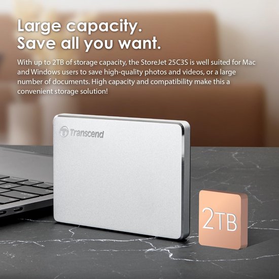 Externe harde schijf USB Type C 2 TB aluminium — afbeelding 5