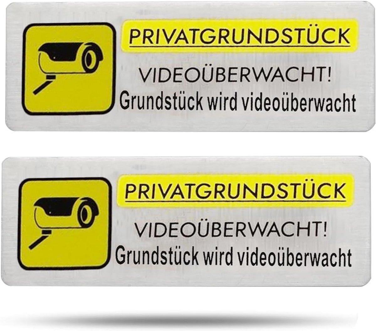 2x Camerabewaking Sticker - Waarschuw voor Opname - Voor Binnen en Buiten - Aluminium Plaat