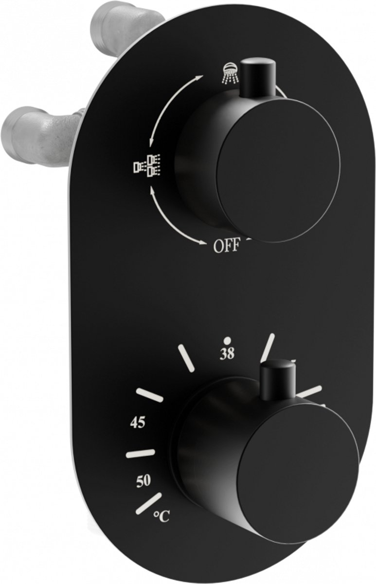 Mexen Kai thermostatische bad-douchekraan met 3 uitgangen, zwart - 77602-70