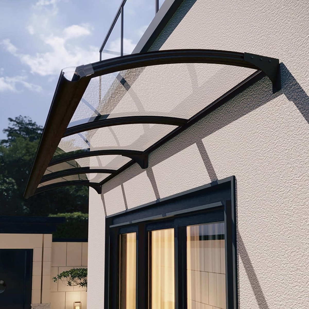 Transparante Deurluifel PC Polycarbonaat met Zwarte Beugel Regen- en Sneeuwbescherming (45x120cm)