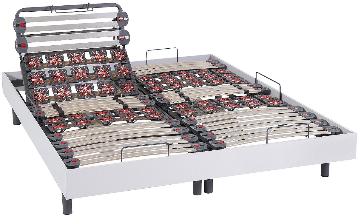Vente-unique Bed met elektrische lattenbodem stof wit 2 x 80