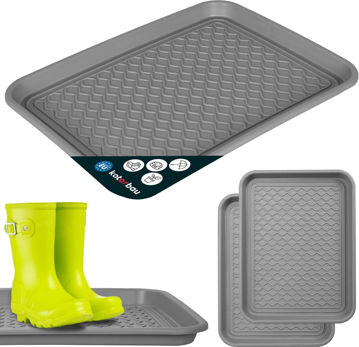 KOTARBAU 2 stuks Schoenenlekbak, Lekbak Schoenen, Kunststof, 38 x 50 cm, Grijs, Schoenendruipbak, Schoenmat, Laarzen Afdruipmat, Schoenafdruipbak, Schoenenschaal, Lekbak voor Natte Schoenen
