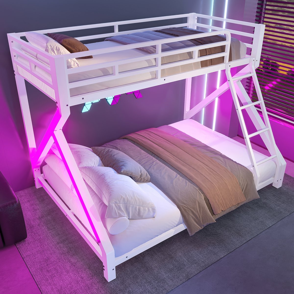 Merax 90 x 200 cm - 140 x 200 cm stapelbed - kinderbed - met LED-verlichting - zonder matras - wit