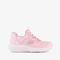 Roze Skechers Slip-ins sneaker met witte zool, zijaanzicht.