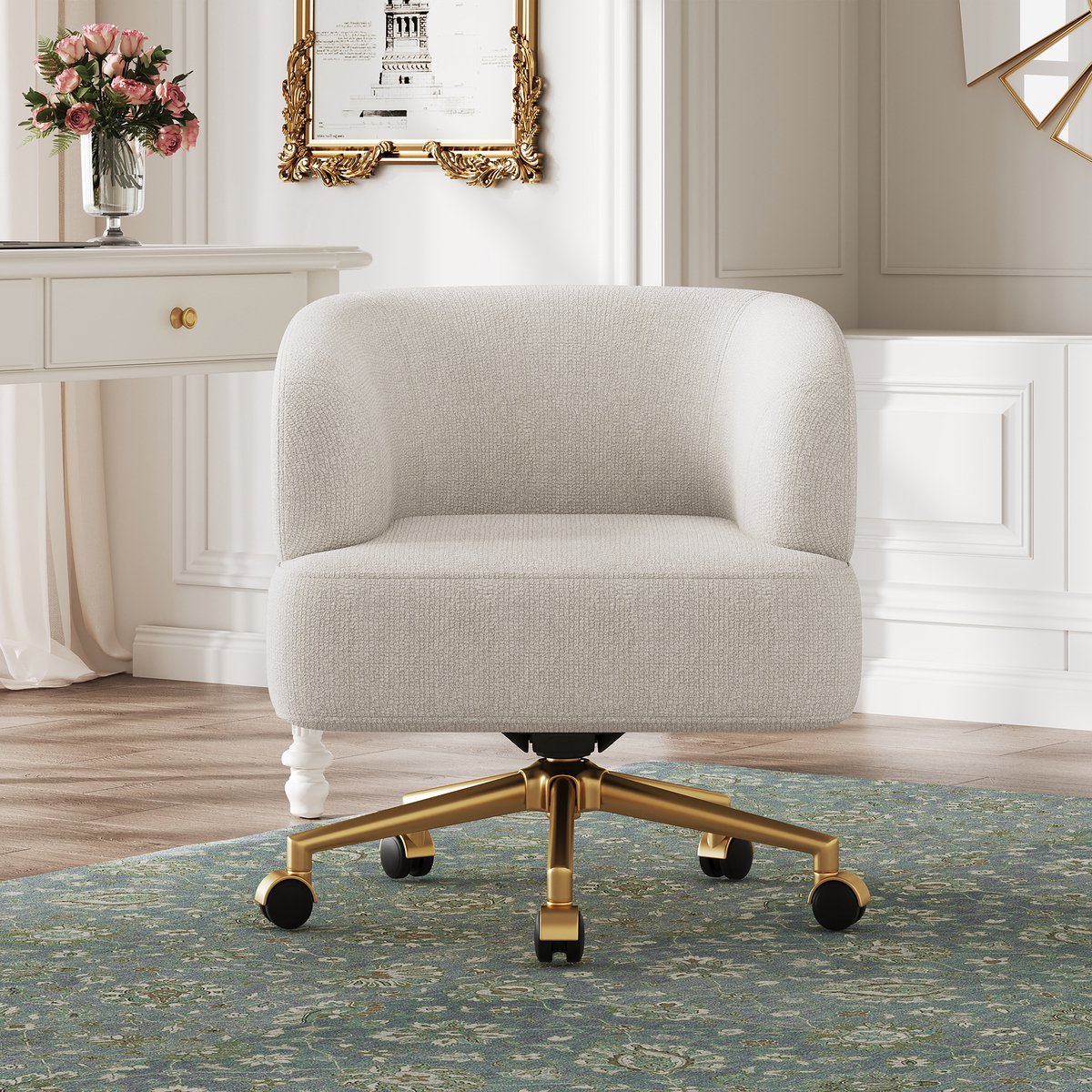 STILVORA Draaistoel 360 Graden Met 5 Wielen - Chenille Beige - afbeelding 3