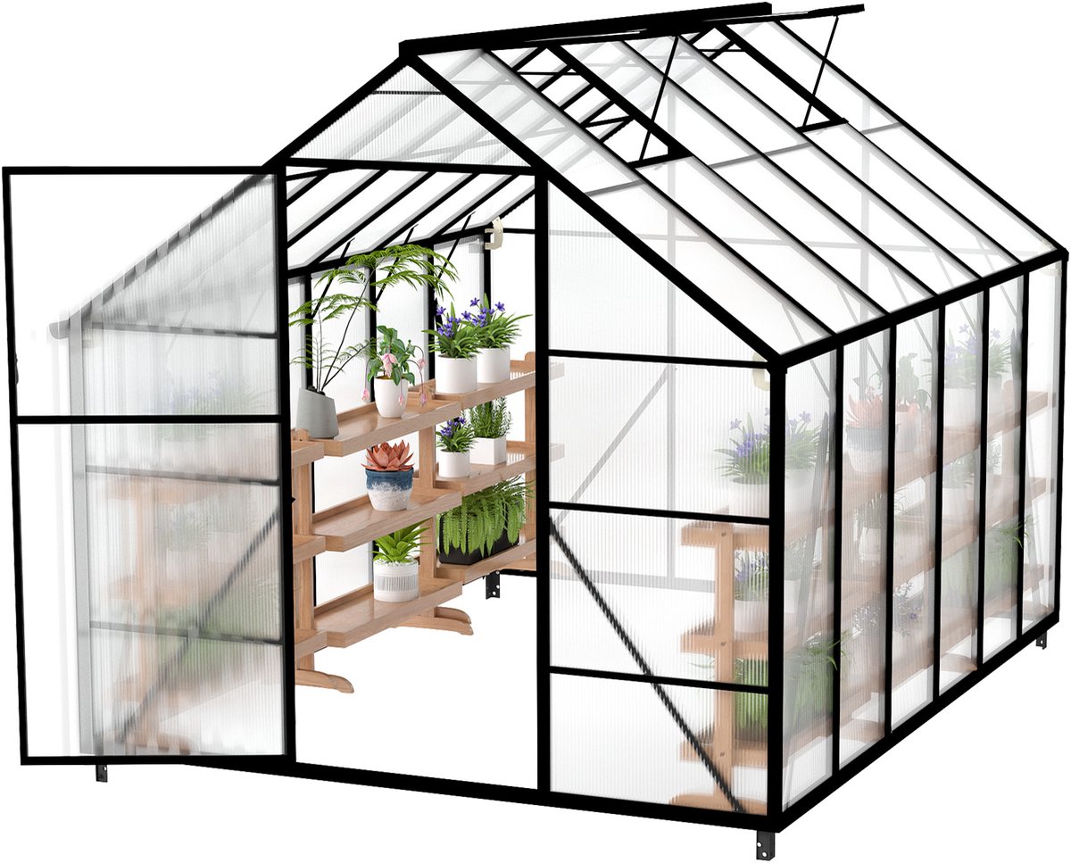 Aufun Aluminium kas - 7,75 m² - 310x250x205 cm - Met 6 cm fundering en 4 mm polycarbonaat plaat - UV-bestendig