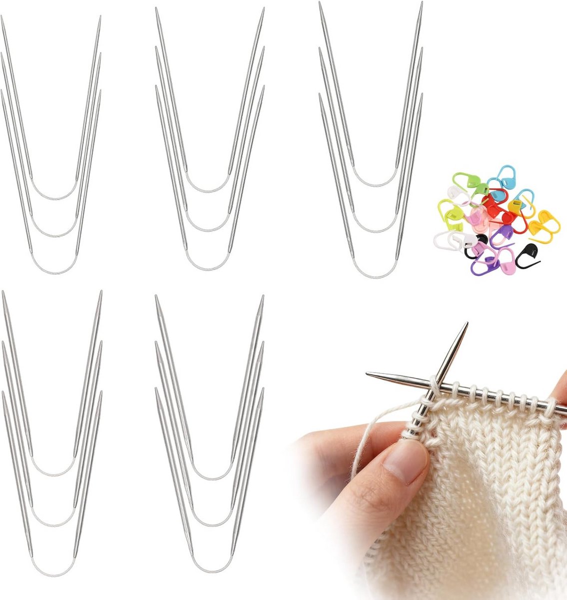 Set van 15 Rondbreinaalden RVS - Diverse Maten (2mm t/m 4mm) Inclusief 20 Stekenmarkeerders