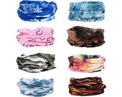 Multifunctionele doek bandana's voor dames en heren - bedrukt UV-bescherming - 8 stuks - naadloze sjaal voor yoga, wandelen, paardrijden, motorrijden