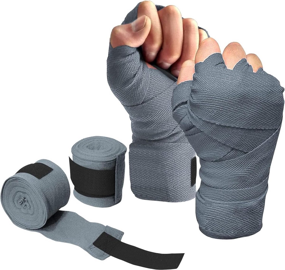 Bokshandschoenen Wraps - Korte Bandages met Polssteun voor MMA, Kickboksen en Sportschool | Grijs