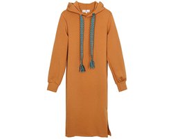 YWG - Cotton Vrouwen Midi Jurk Met Kap Lang Mouw - Maat M