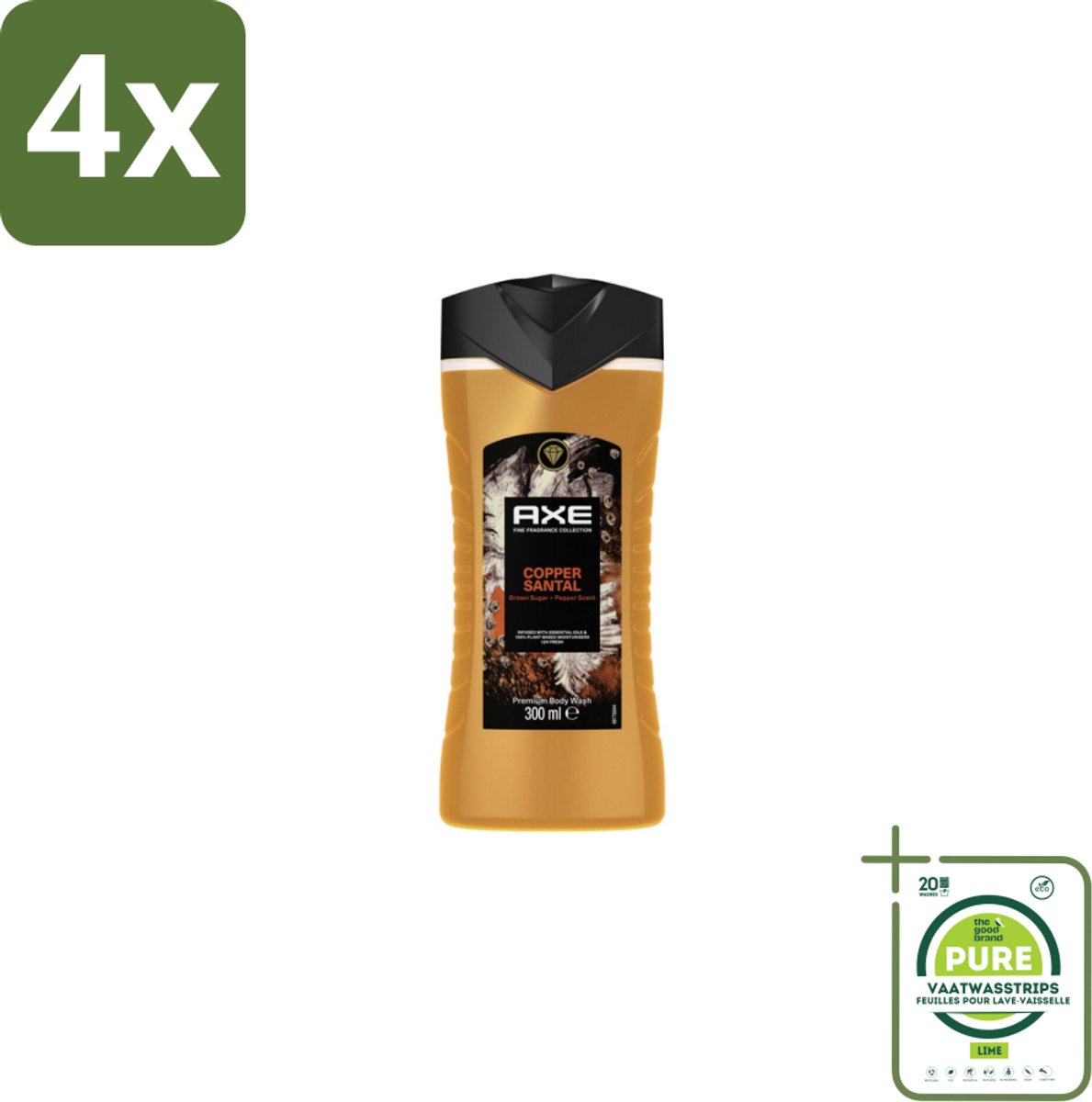 Axe – Douchegel – Copper Santal – 300 ml - Voordeelverpakking - 4 stuks - Douchegel - Koper