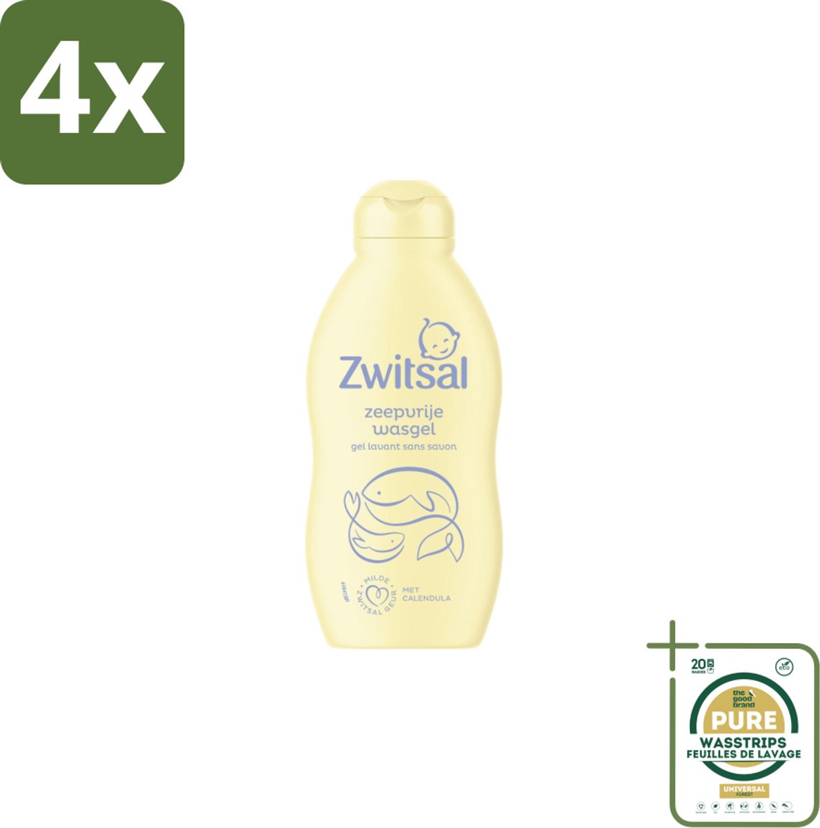 Zwitsal Zeepvrije Wasgel 200 ml - Voordeelverpakking - 4 stuks - Babyhuid - Wasgel voor baby