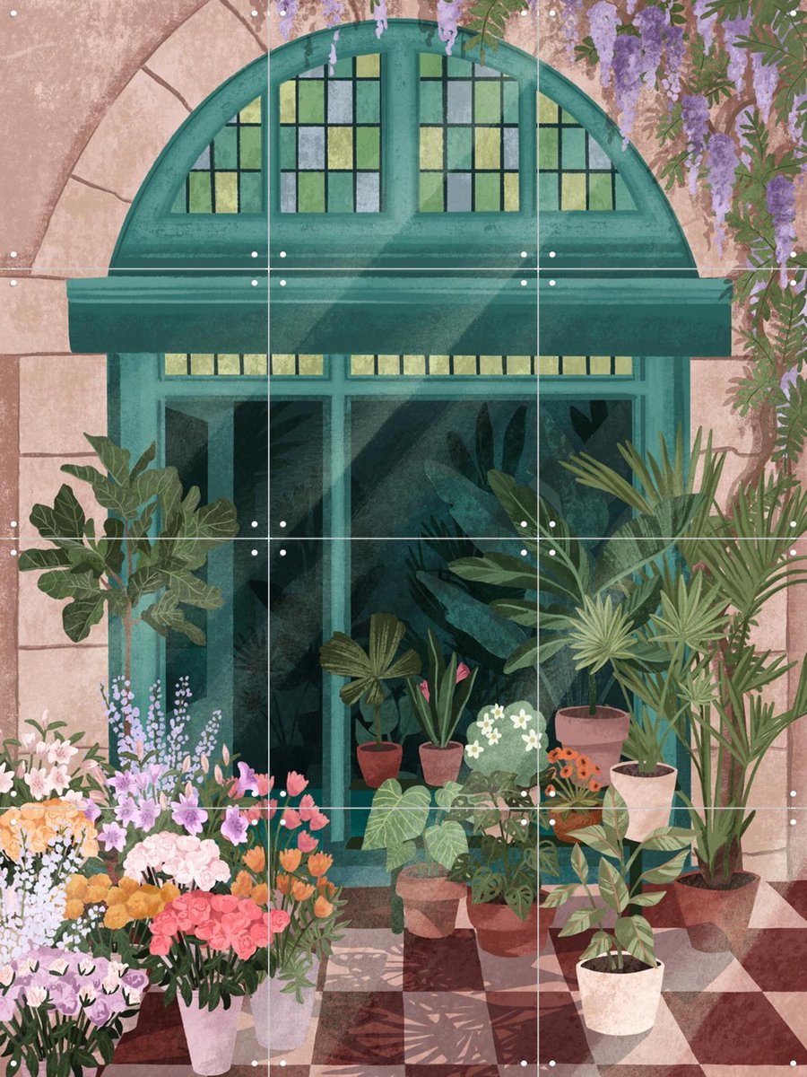 IXXI French Flower Shop, Goed Blauw - 60 x 80 cm - Gratis ophangtool - Grote wanddecoratie en posters - Grafisch Ontwerp, Kleurrijk, Illustraties