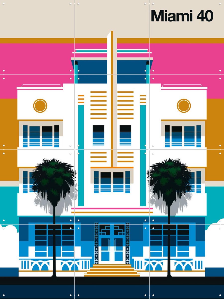 IXXI Miami 40, Bo Lundberg - 60 x 80 cm - Gratis ophangtool - Grote wanddecoratie en posters - Kleurrijk, Geometrische Kunst, Illustraties, Art Deco