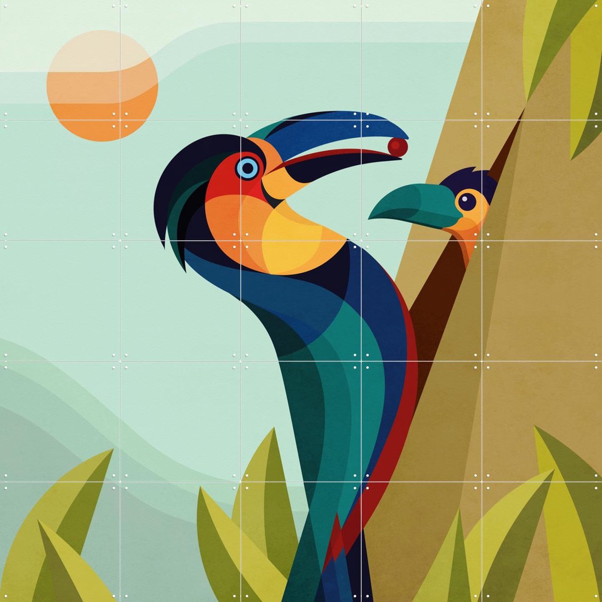 IXXI Toekans, Elke Uijtewaal - 100 x 100 cm - Gratis ophangtool - Grote wanddecoratie en posters - Illustraties, Digitale Kunst, Kleurrijk