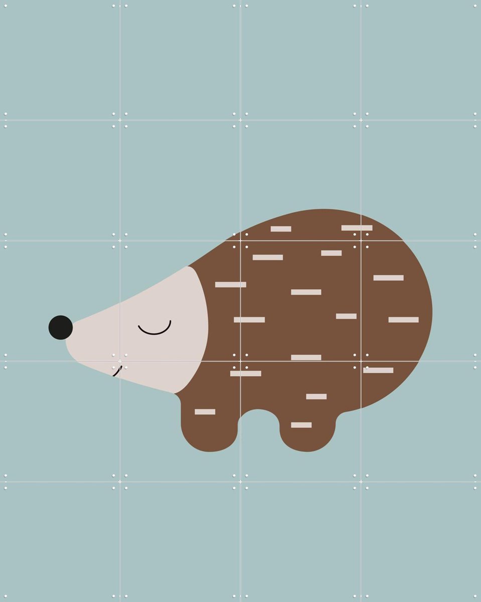 IXXI Happy Hedgehog Blue, Little Otja - 80 x 100 cm - Gratis ophangtool - Grote wanddecoratie en posters - Fantasierijk, Speels, Grafisch Ontwerp