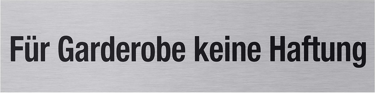 Zelfklevend Signaalbord "Voor garderobe geen hechting" - Aluminium in RVS-look - 160x40mm