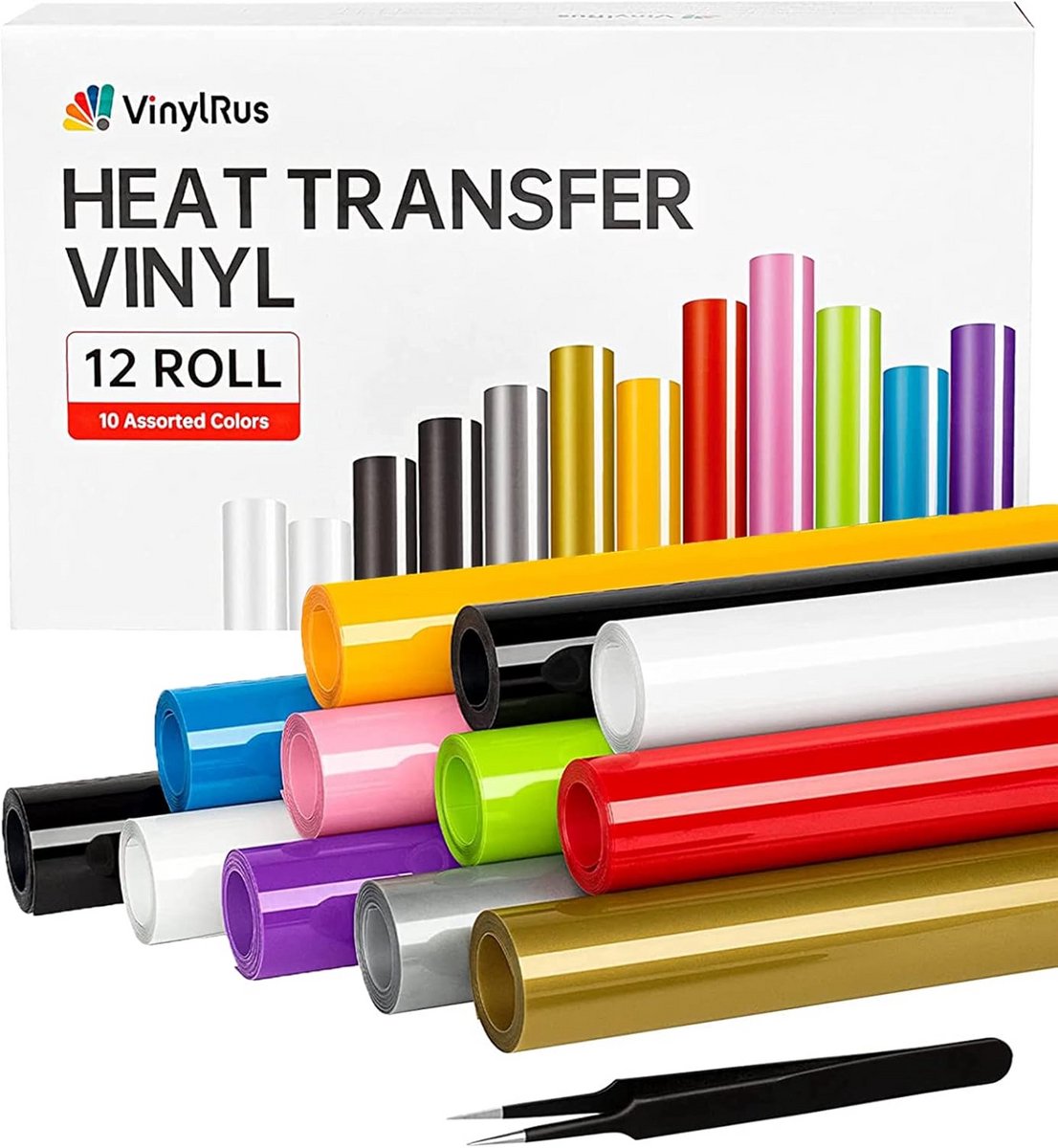 Hitteoverdracht Vinyl Bundel (12 Rollen) - 30cm x 1,5m Strijken op Vinyl voor Shirts en Textiel - Geschikt voor Cricut en Silhouette