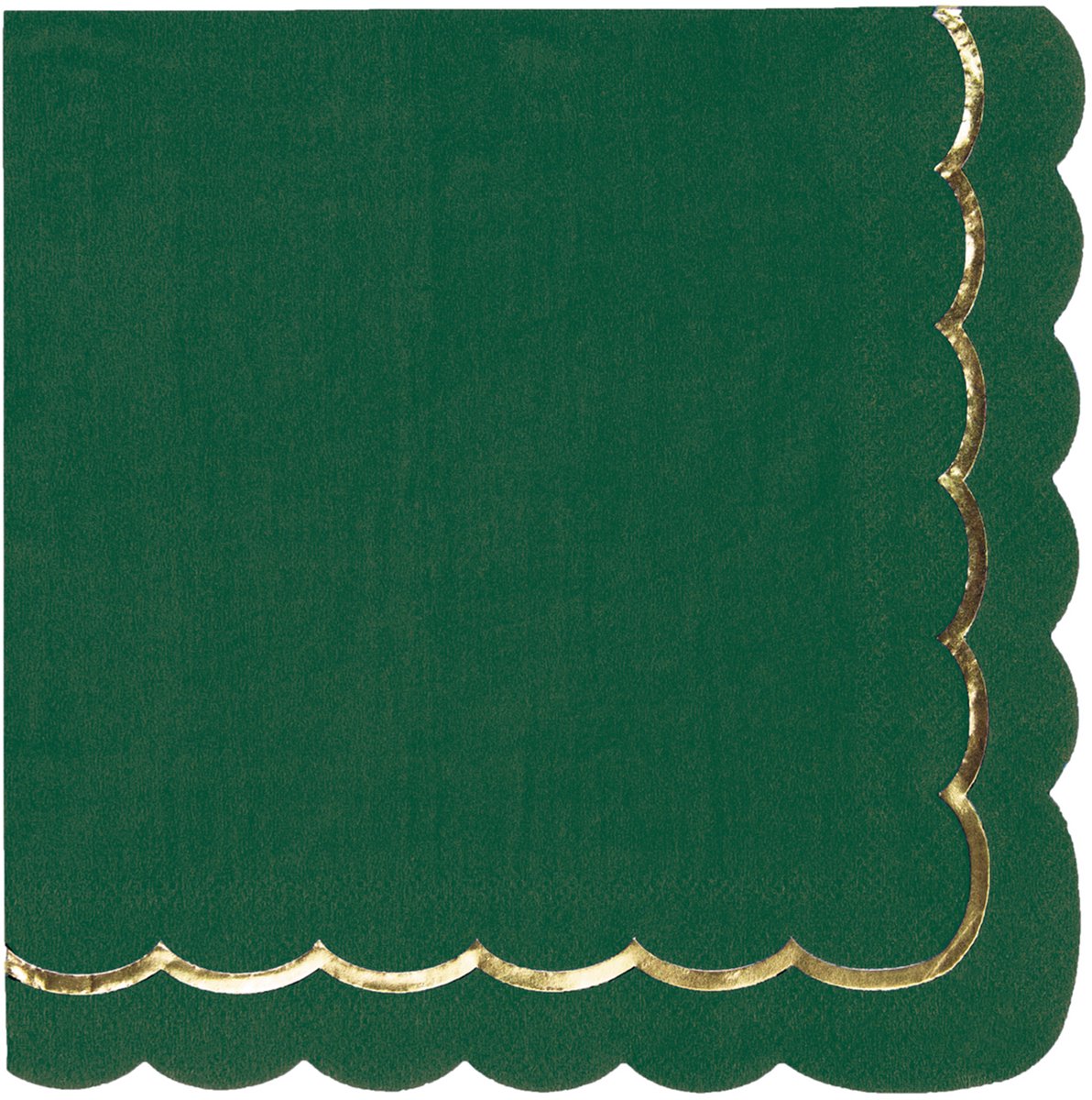 PARTYPRO - 16 geschulpte papieren servetten groen en goud 33 x 33 cm voor Kerst