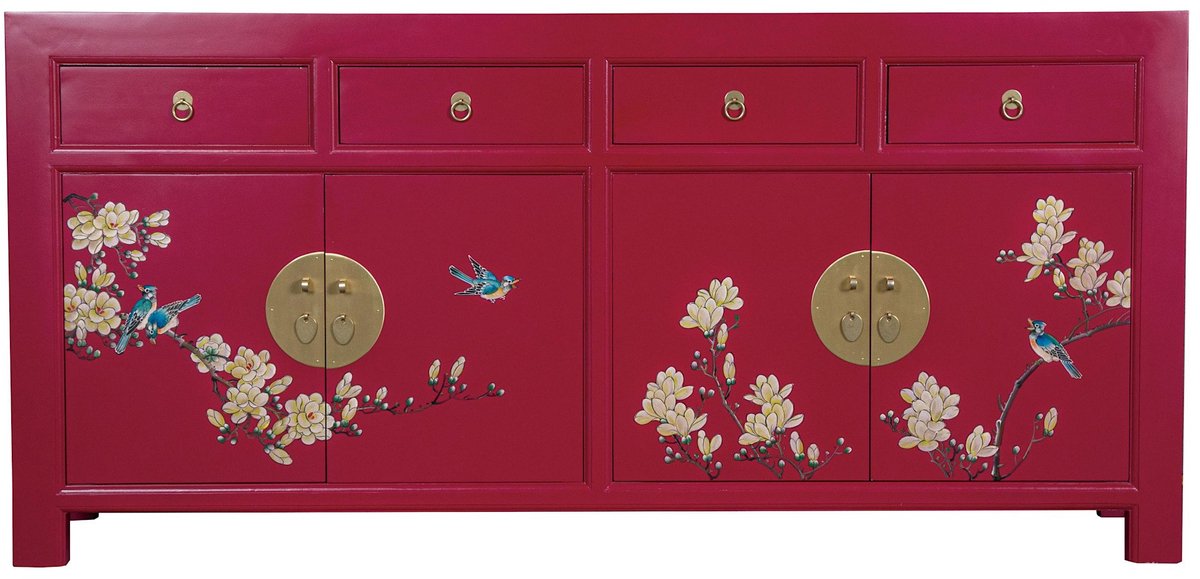 Fine Asianliving Chinese Dressoir Fuchsia Royale Handgeschilderd - Orientique Collection B180xD40xH85cm Chinese Meubels Oosterse Kast