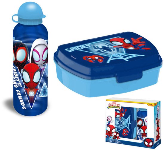 Boîte à lunch et gourde Marvel Spidey & Friends - Ensemble scolaire - Ensemble déjeuner - Boîte à lunch et gourde/gobelet/bouteille d'eau