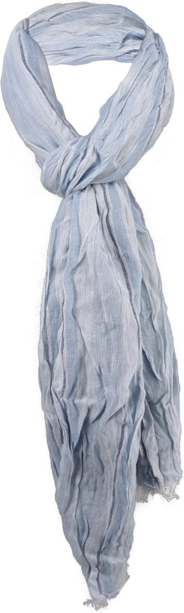 Gestreken Sjaal Blauw Lichtblauw Met Franjes - 180 x 50 cm