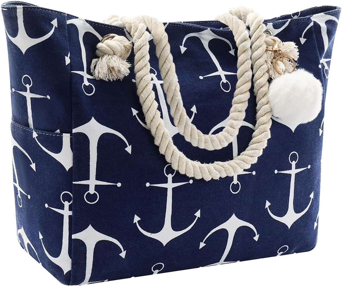 Dames Strandtas met Ritssluiting Ruime Handtas met Schouderriem en Zakken