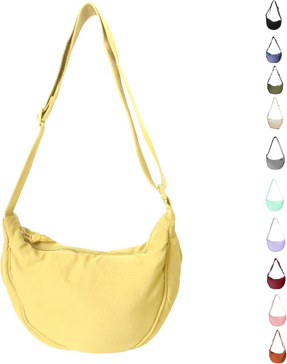Halve Maan Tas voor Dames - Nylon Crossbody en Hobo Schoudertas met Verstelbare Riem