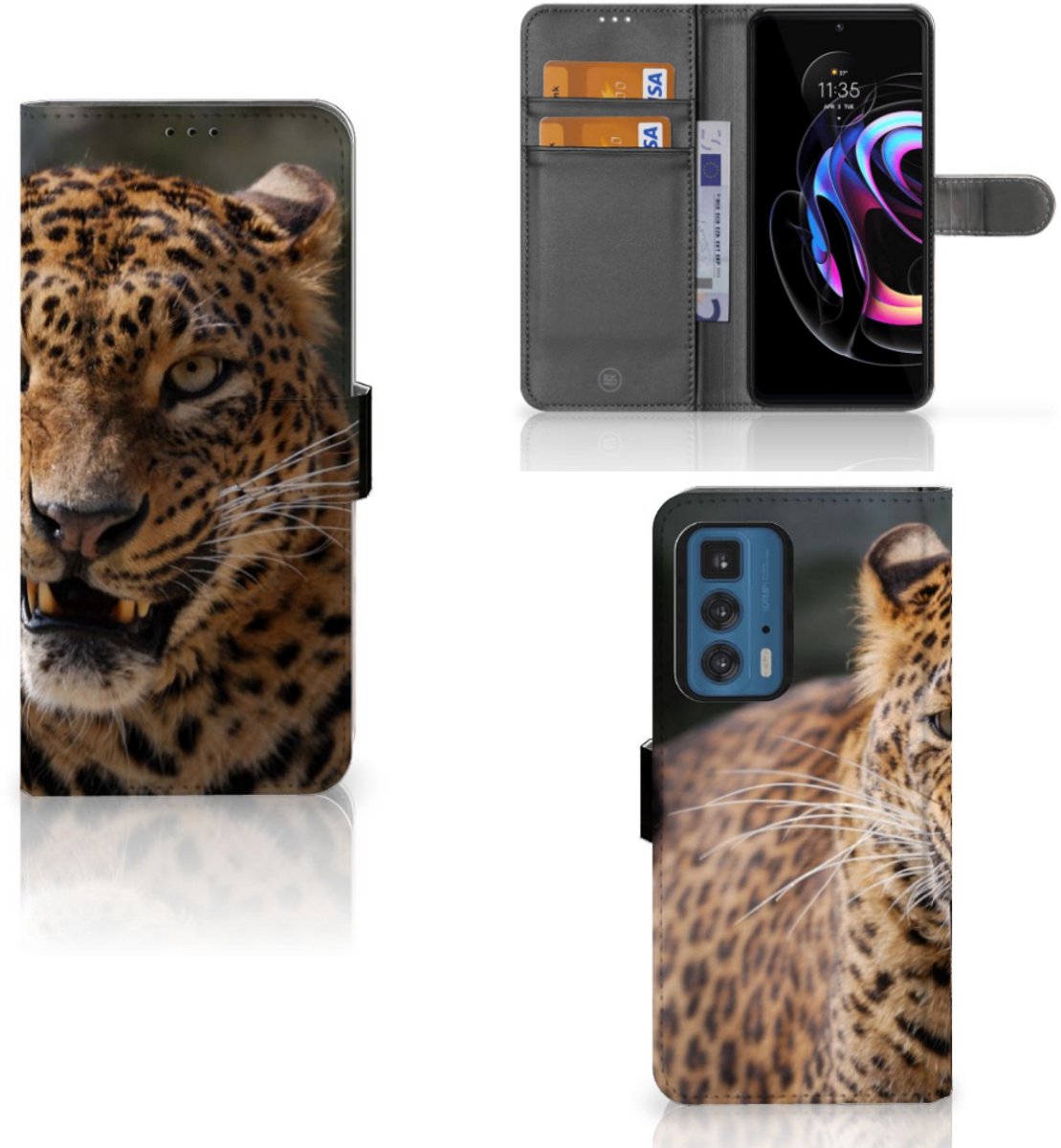 Motorola Edge 20 Pro Telefoonhoesje met Pasjes Luipaard