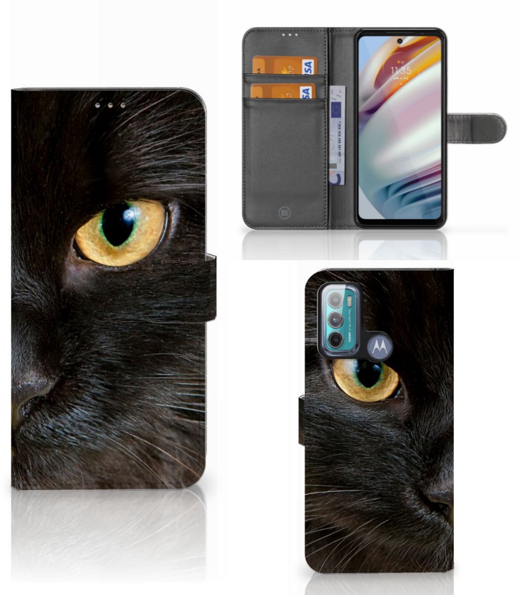Motorola Moto G60 Telefoonhoesje met Pasjes Zwarte Kat