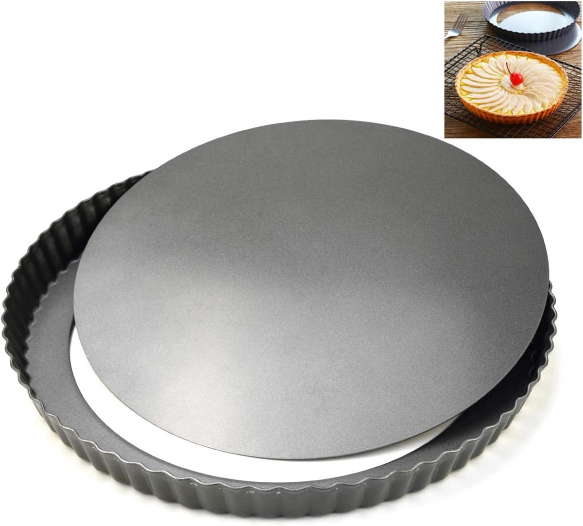 Antikleef Quiche Pan met Losse Bodem - Gecanneleerde Tart Pan 28cm